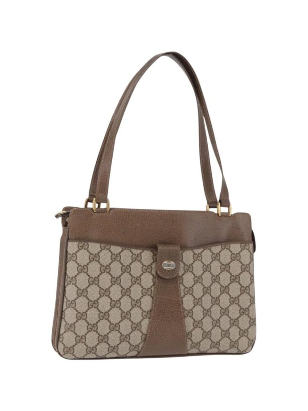 GUCCI GG Supreme Shoulder Bag PVC Beige Gold